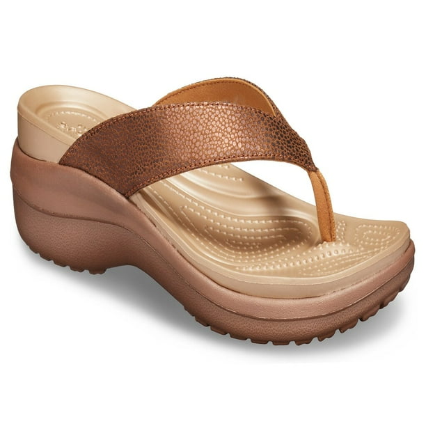 Crocs Womens Capri Metallic Texture Wedge Flip Crocs Womens Capri Metallic Texture Wedge Flip
